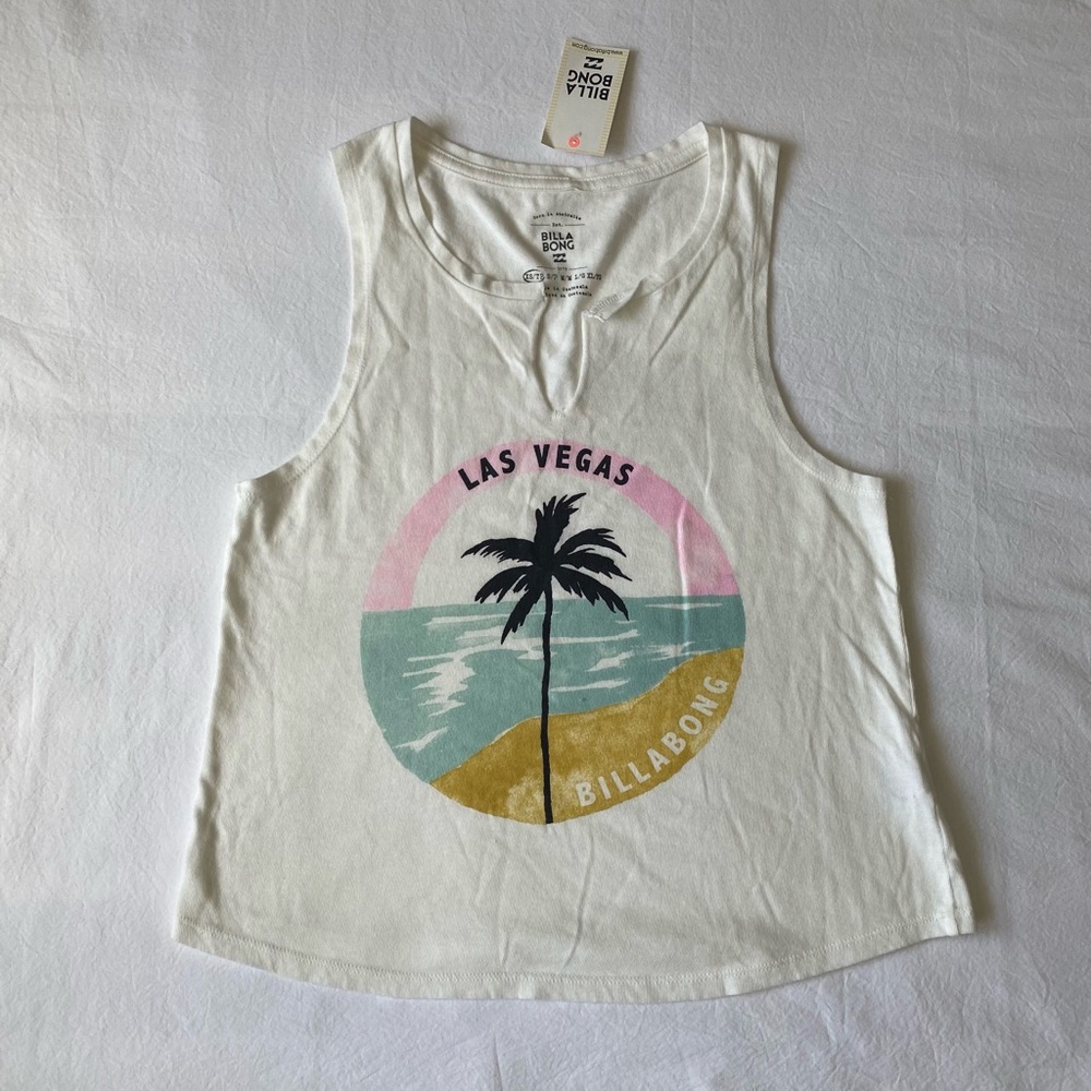 Billabong White “Las Vegas” Notched Tank Top